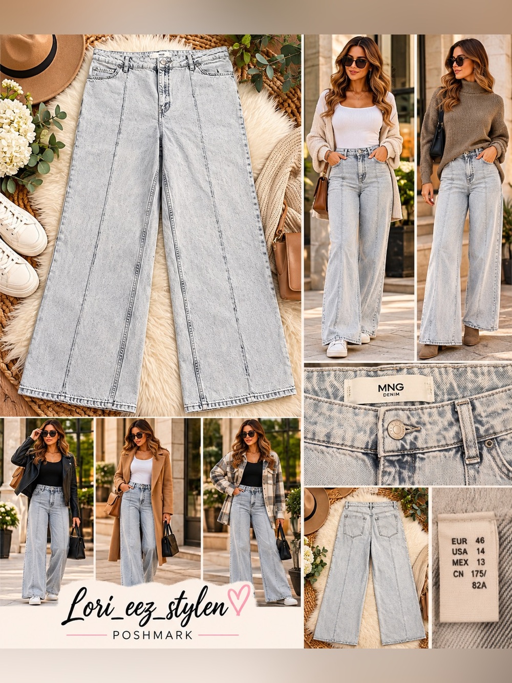 Mango Light Acid Wash Wide Leg Jeans